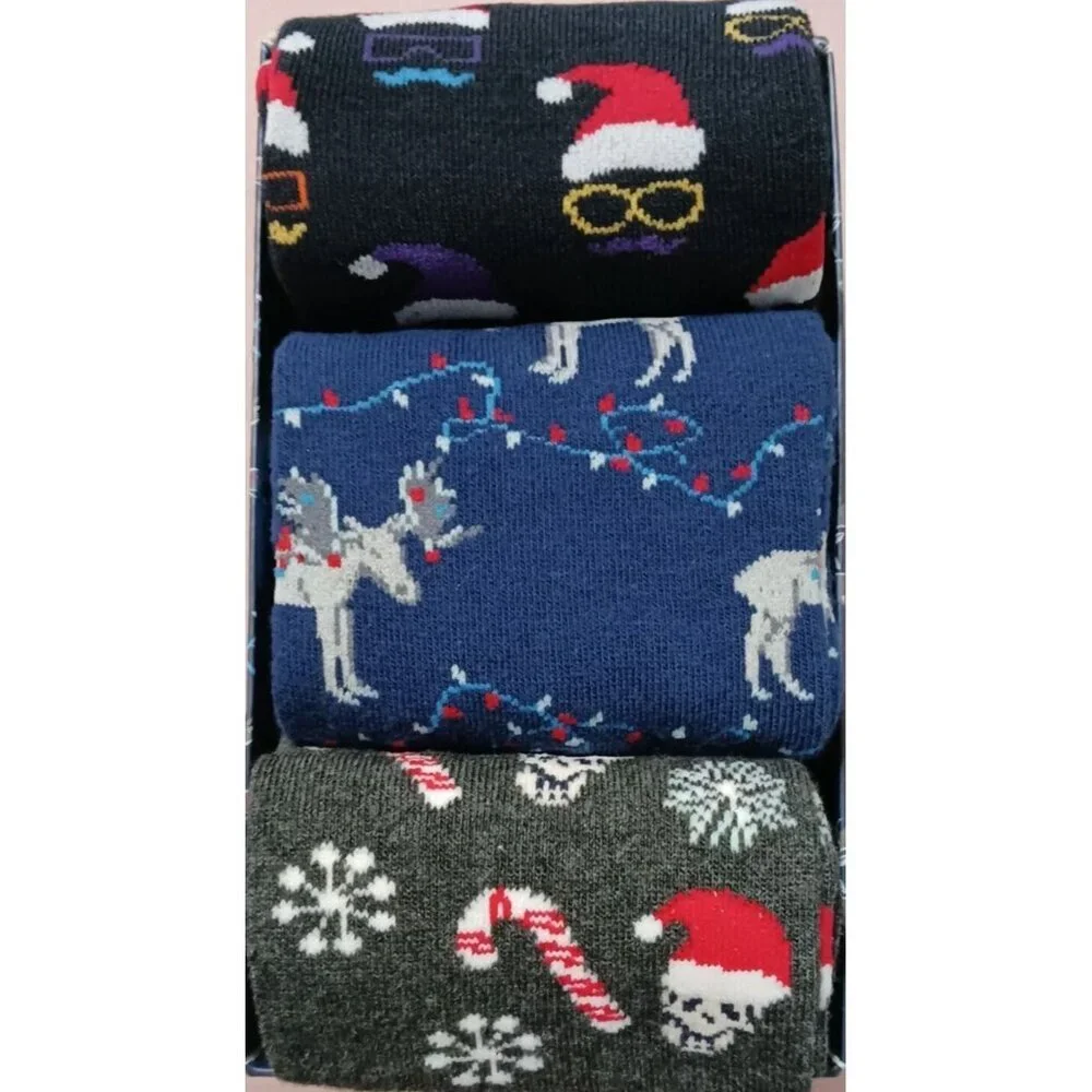 PX Holiday Socks Christmas 3 Pairs Shoe Size 7-12 Unisex Crew Novelty Gift Box